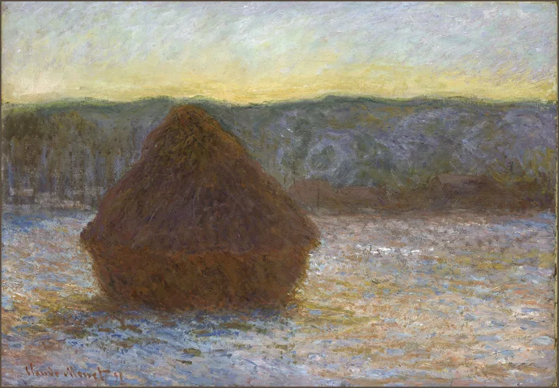 Моне — Стог сена, оттепель, закат