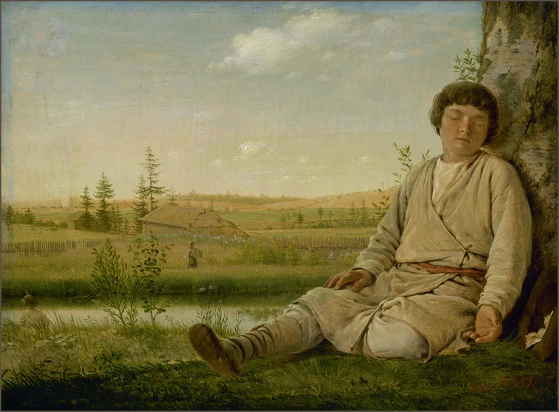 Венецианов — Спящий пастушок
